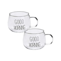 Good Morning Kupa Seti, 2'li Şeffaf, Borosilkat Cam, 350ml çok renkli