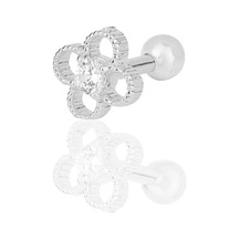 Gümüş Rodyumlu Zirkon Taşlı Yonca Modeli Tragus Helix Piercing Küpe Gümüş