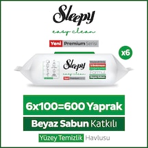 Sleepy Easy Clean Premium Beyaz Sabun Katkılı Yüzey Temizlik Havlusu Mendili 6x100 (600 Yaprak)