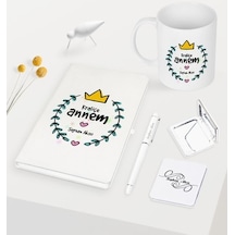 Kişiye Özel Kraliçe Annem Beyaz Defter Kalem Kupa Ayna Seti