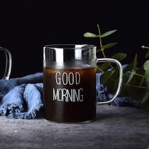 Büyük Boy Good Morning Cam Kupa Kulplu Bardak Borosilikat Isıya Dayanıklı Cam Kupa 450 Ml Şeffaf