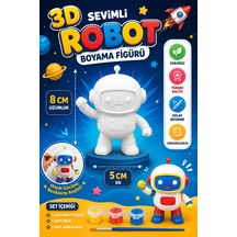 Haydi Dekor 3d Sevimli Robot Boyama Figürü Seti 8 Cm Çocuklar Için Akrilik Boya Ve Fırçalı Eğitici Hobi Oyuncağı Robot Temalı Boyanabilir Dekoratif Figür Etkinlik Seti 1 Adet