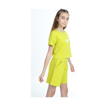 Toontoy Kids Toontoy Kız Çocuk Crop Aloha Yazı Baskılı Şortlu Takım Yeşil