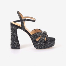 Hawen Angels Kadın Saten 12,5 Cm Platform Topuklu Taşlı Gece & Abiye Ayakkabı 380-75 siyah