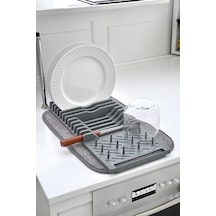 Küçük Boy 25 X 36 Cm Gri Renk Mikrofiber Bulaşık Kurutma Matı Bulaşıklık Mat Tezgah Üstü Bez Plastik Diğer