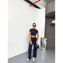 Efnaz Style Osy Modal Yumuşak Dokulu Kumaş Kısa Kollu Crop Alt Ispanyol Paça Pantalon Ikili Takım - Füme