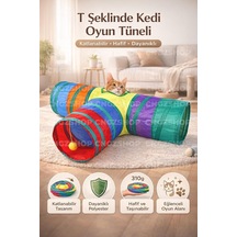 T Şeklinde Katlanır Gökkuşağı Kedi Tüneli, Çok Renkli, Polyester, 310g
