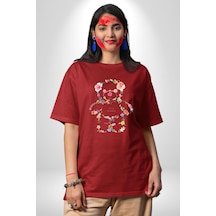 Sadece Yaşamak Pamuklu Bisiklet Yaka Unisex Oversize Boyfriend Dijital Baskılı Kırmızı T-shirt Kırmızı