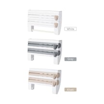 Trendooze 3'ü 1 Arada Mutfak Depolama Rafı Plastik Sarma, Yapışkan Film, Folyo Dağıtıcı, Film Depolama Rafı, Kesici, Kağıt Havlu Tutucu, Rulo Kağıt Havlu Rafı Haki Gt Haki