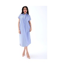 Butik İstanbul 7450 Elbise-mavi Beyaz Çizgili Altın