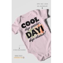 Morivokids Cool Diye Yazılır Dayı Diye Okunur Kısa Kollu Bebek Body %100 Pamuk Bebe Pembe
