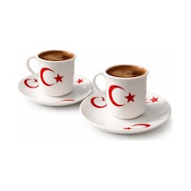 2'li Ay Yıldız Temalı Kahve Fincanı Seti - Baskılı Fincan Takımı beyaz