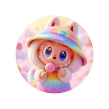 Yenilebilir Yuvarlak Pasta Resim Baskısı 20 Cm Şekerli Kağıt Labubu Temalı 86