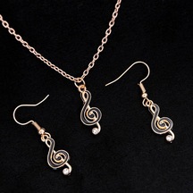 Müzik Temalı Taşlı Takı Seti , 18Gp Altın Kaplama, Sevgililer Gün Altın