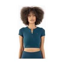 Maraton Active Slimfit Kadın Bisiklet Yaka Kısa Kol Fitness Turkuaz Crop Top 21973 Turkuaz
