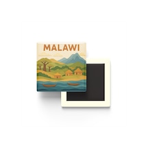Malavi - Malawi - Paper Cut Art - Baskılı Buzdolap Magneti Kare - 9x9 Cm