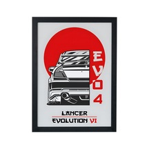 Mitsubishi Lancer Evo Ahşap Çerçeveli Poster Tablo Rally Efsanesi Siyah