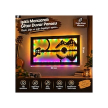 Ahşap Işıklı Duvar Dekoru Gitar Manzaralı Silüeti Figürlü Tablo 50x36 Cm
