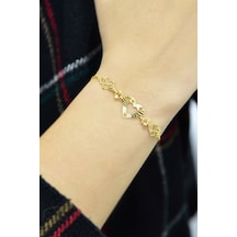 925 Ayar Gümüş Gold Kaplama Sonsuzluk Kalp Kristal Kesim Bileklik