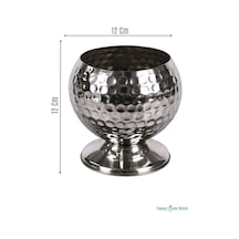 Yapay Çiçek Sitesi Metal Dekoratif Darbeli Küre Saksı 12 Cm Gümüş