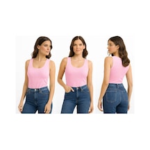 İngegno Body Geniş Bisiklet Yaka Sıfır Kol Viskon Örme Ring Kumaş Body Kadın Pembe