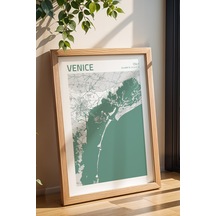Venedik İtalya Italy Haritası Çerçeveli Tablo Lüks Salon Ofis Duvar Dekorasyonu Hediyelik Tablo Kayın