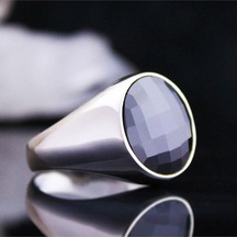 Siyah Zirkon Kristal Kesim Taşlı Özel Seri Erkek Gümüş Yüzük