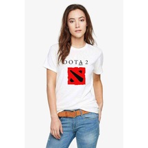 Dota2 Valve Logo Baskılı Beyaz Kadın Tshirt