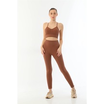 Civetta Kahvemı Emay 3921 Soft Seamless Ripli Tayt Yoga Takımı Kahve