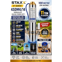 Staxx Çelik Şaftlı 14 Kademeli Derin Kuyu Dalgıç Pompa Sistemi 11ton 4sdm4/14 220v Kalem Dalgıç
