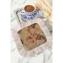 Barok Melek Saçaklı Sunum Peçetesi-vintage Klasik Eklektik Bej Krem Desenli Kahve Sunum Mendili Çok Renkli
