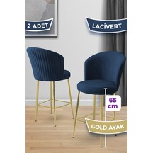 Canisa Alte Serisi 2 Adet Babyface Kumaş 65 Cm Gold Kaplama Ayaklı Lacivert Bar Sandalyesi Lacivert Sandalye Gold Kaplama Ayak