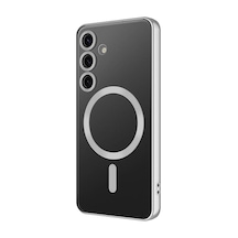 Samsung Uyumlu GalaxyS24 Kılıf Magsafe Kamera Lens Korumalı Logo Gösteren İnce Hafif Celikaksesuar Gümüş
