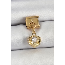 316l Çelik Sallantılı Zirkon Taşlı İstiridye Model Gold Renk Nomination Charm - Lisinya Çok Renkli
