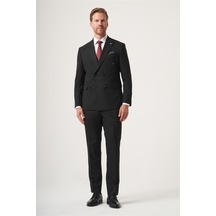 İmza Siyah Kırlangıç Yaka Kruvaze 6 Drop Slim Fit Tam Astar Esnek Takım Elbise 1001260180