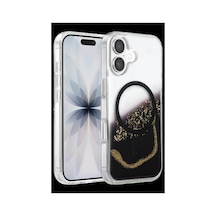 Onegif Apple iPhone Uyumlu 17 Lotus Simli Magsafe Kapak - Siyah İtdark57002