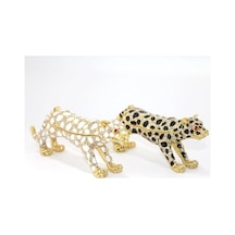 Swaroski Taşlı Tekli Leopar Dekoratif Obje 14x5 Cm