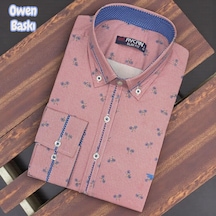 Slim Fit Cotton Uzun Kollu Yakası Gizli Düğmeli Kalite Garanti Baskılı Gömlek Slimlı Fit Pembe