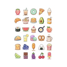30 Adet Pastel Yiyecek Sticker Seti - Laptop Defter Telefon Su Matarası Çok Renkli