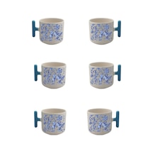 Mavi Şal Desenli T Kulplu 6 Lı Fincan Set Fincan Modeli Beyaz