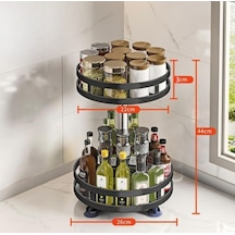 Novahub Tcherchi Mutfak Tezgahı 2 Katlı Depolama Rafı, Döndürülebilir Baharat Organizatörü Siyah Siyah