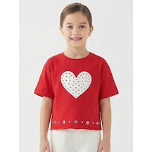 Escabel Kız Çocuk Kalp Detaylı T-shirt 36172 Kırmızı Kırmızı