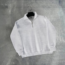 Erkek Yarım Fermuarlı Üç İplik Sweatshirt - Gri Çok Renkli