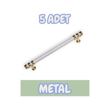 Nesli Alüminyum Metal Lüks Modern Mobilya Çekmece Mutfak Dolabı Kulpu Beyaz-altın 192mm 5 Adet Beyaz - Altın