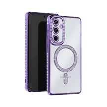 Samsung Galaxy Uyumlu , S25 Kılıf Joke Simli Magneticsafe Kılıf - Derin Mor