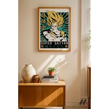 Dragon Ball Super Saiyan Goku Poster, Ahşap Çerçeveli Duvar Tablosu - Anime Severlere Özel Hediye