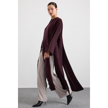 Olcay Derin Yırtmaçlı Oversize Uzun Tunik Mürdüm 9838