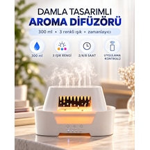 Damla Tasarımlı Aroma Difüzör 300 Ml Hava Nemlendirici Amber Işıklı 3 Renk Led Zamanlayıcılı Uygulama Kontrollü Dekoratif Buhar Makinesi Beyaz