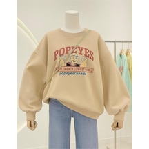 Benroma 3 İplik Penye Popeyes Baskılı Unisex Sweatshırt Bej