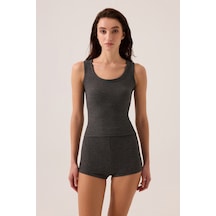 Los Ojos X Ece Antrasit Modal Kumaşlı Askılı Şortlu Pijama Takımı Ribbed Pj3 Antrasit Antrasit